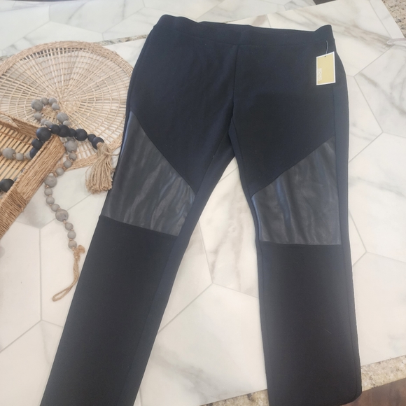 [MICHAEL MICHAEL KORS] NWT CUTEST EVER: BLACK W/ LEATHER PATCH WOMEN'S  LEGGINGS - Picture 2 of 13